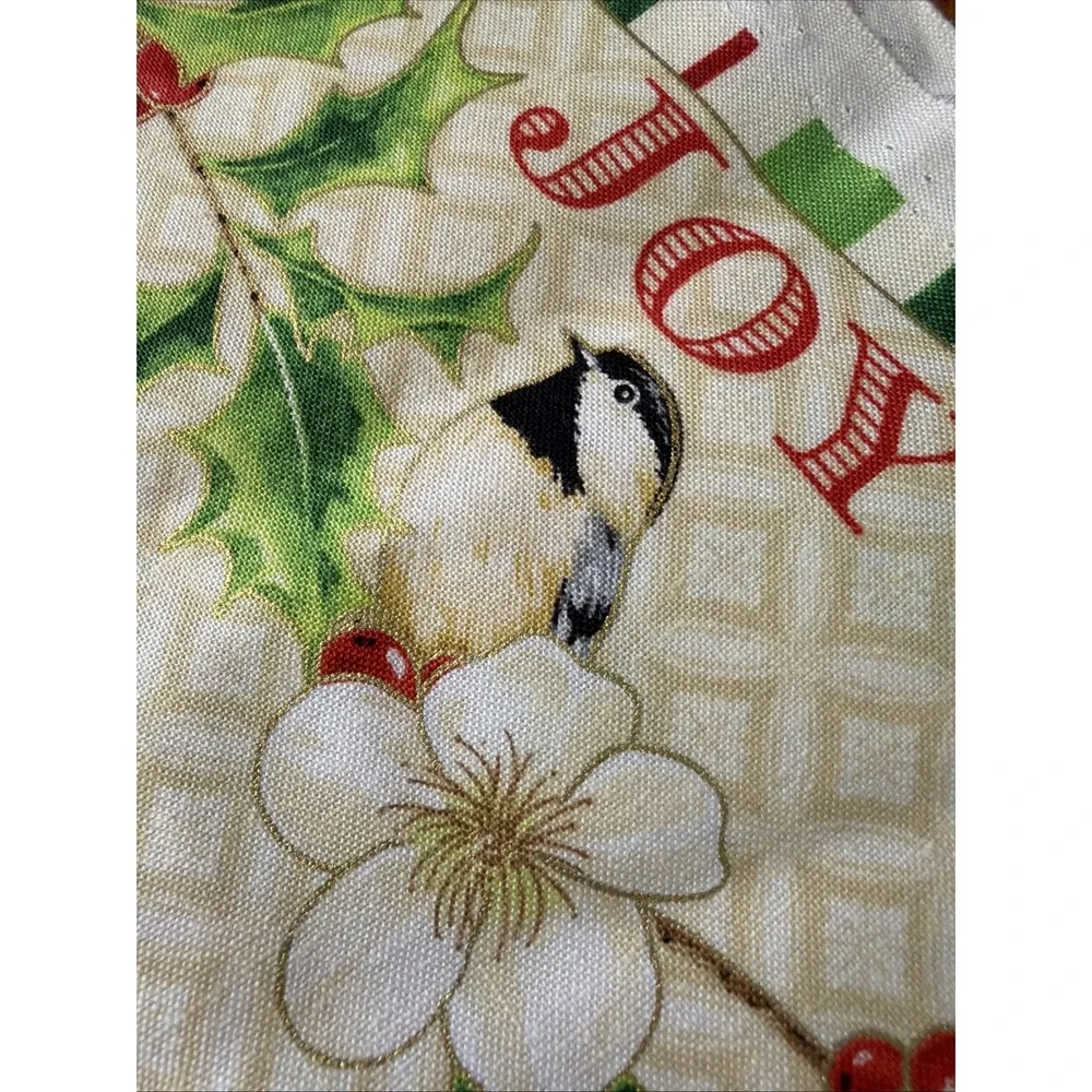 Christmas Carols Birds Poinsettia Stripe Gold Cotton Fabric Wilmington 1.5 Yards